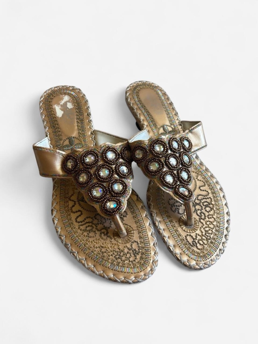 Embellished Metallic Gold Women's Kitten Heel Flip Flops